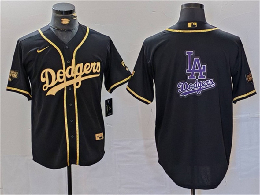 Men's Black Gold Los Angeles Dodgers Team Big Logo World Series Champions Cool Base Stitched Baseball Jersey
